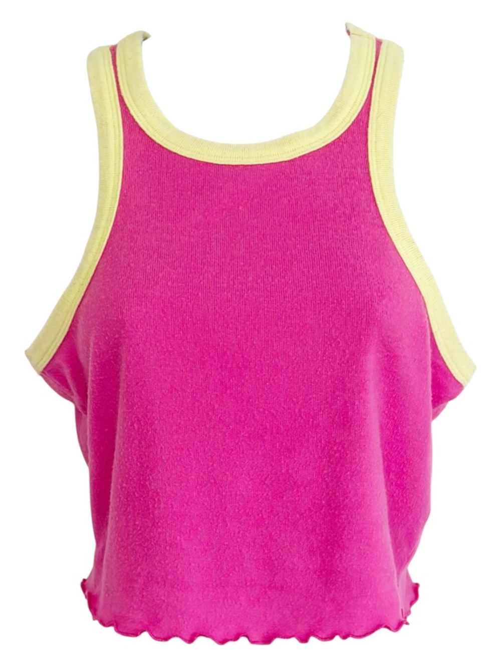 BP Pink Cropped Tank Top Neon Yellow Trim Ribbed Cami Y2K Women’s Small